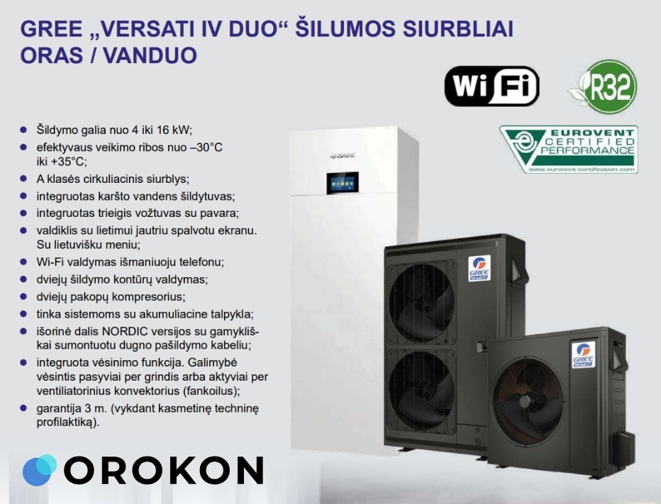 GREE VERSATI IV DUO šilumos siurblys oras-vanduo orokon.lt