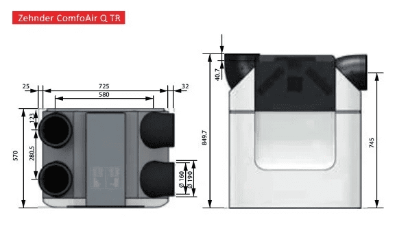 Rekuperatorius Zehnder ComfoAir Q 450 ERV TR plokštelinis entalpinis 6